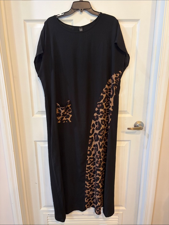 Emery Rose Dresses & Skirts - Black Maxi Dress with Leopard Accent - Women